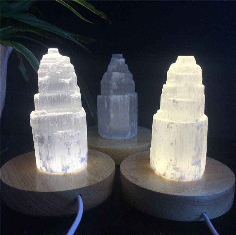 Natural crystal selenite tower lamp
